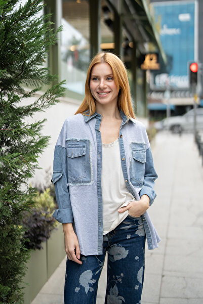 Butik Suat Arka Cep Detay Jean Gömlek