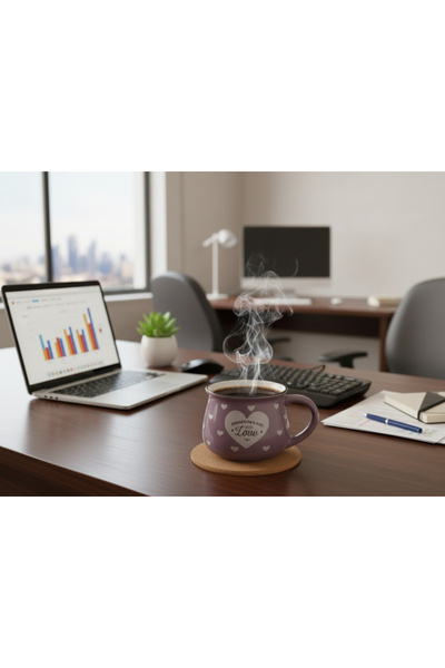 Elista Ceramic Cup with Handle Heart Pattern 250 Cc