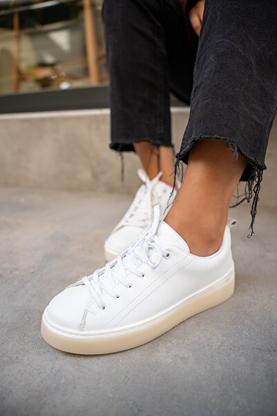 LAMİNTA Skye White Genuine Leather Flat Sneakers