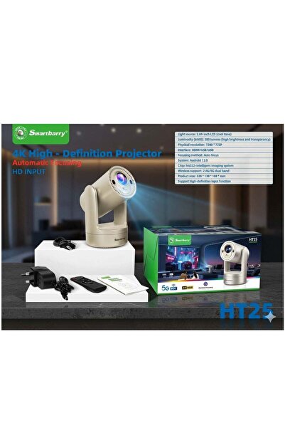 SMART BARRY HT25 Smart Mini Projector (Android 12, 1280x720, 4K Support, Wi‑Fi 5G)