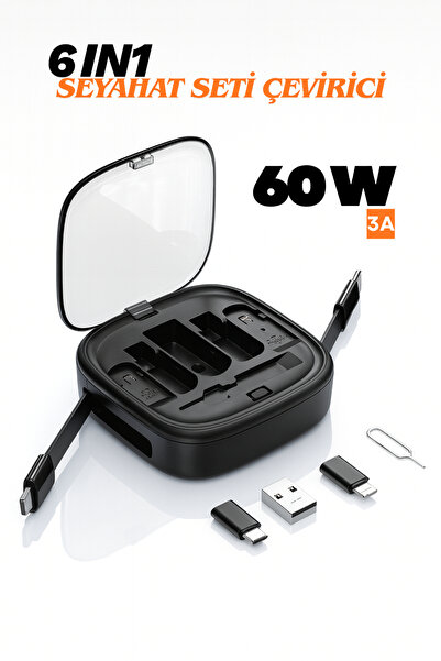 Ecuy 6 In1 Multifunction Travel Set Converter Roller Type C USB Adapter Kit with Type C/Micro/Ios 60W