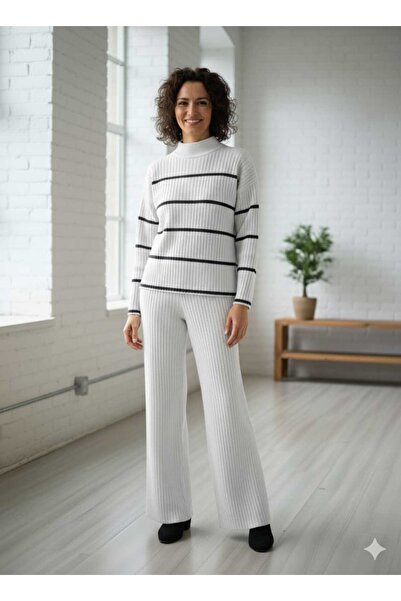 Cemre Life New Deux Women's Striped Sweater Pants Knitwear Set