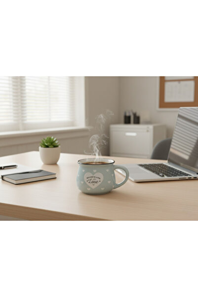 Elista Ceramic Cup with Handle Heart Pattern 250 Cc