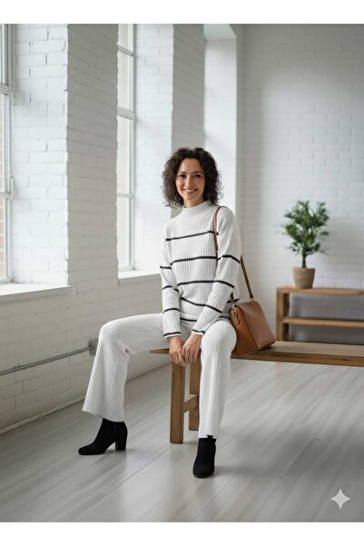 Cemre Life New Deux Women's Striped Sweater Pants Knitwear Set