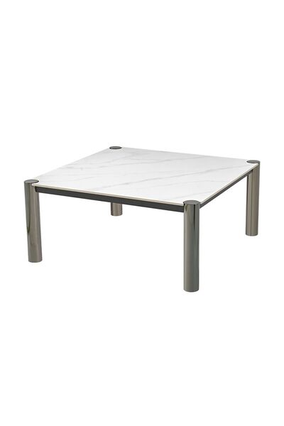 Danube Home William Sintered Stone Top Square Coffee Table - White/Nickel Black, 100x100x45cm, 2-Year Warranty