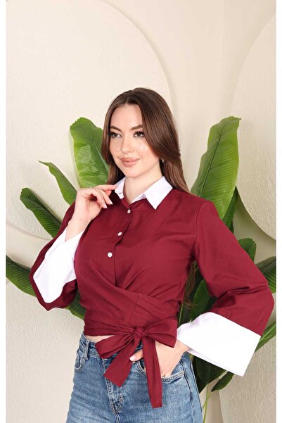 YEK&BİR Women's Spanish Sleeve Tie-Up Shirt with Belted Waist