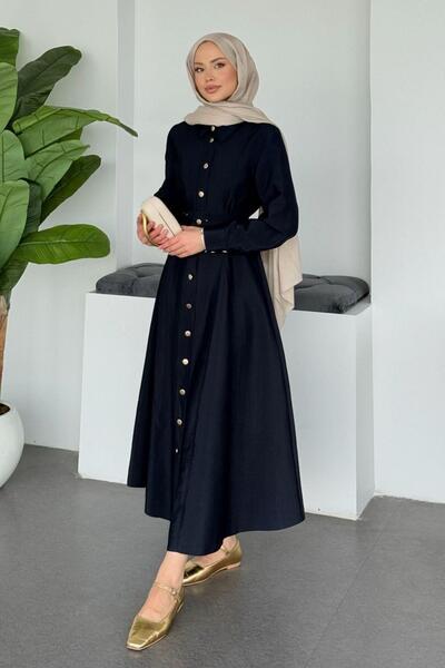 Şulemoda Giyim Dalyan Belted Dress Navy Blue