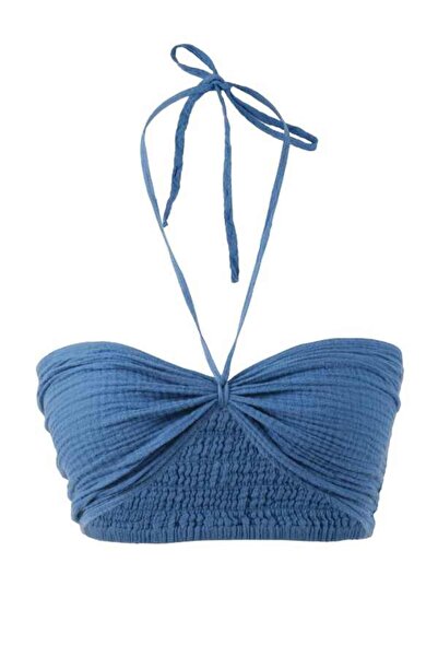 İpekçi Otantik Sırtı Lastikli Crop Top Indigo