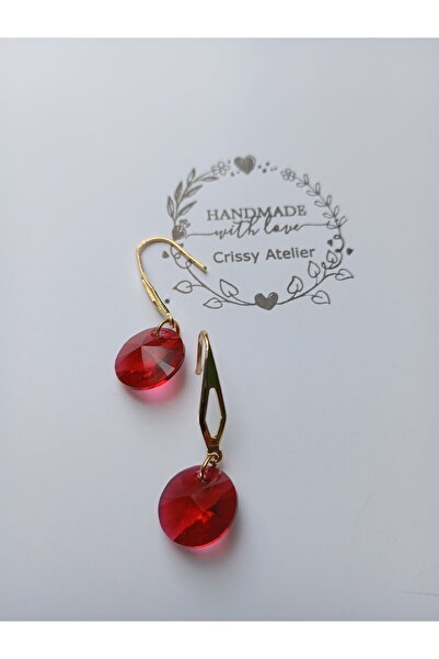 OEM Earrings with Swarovski Scarlet Red 12mm and 18K gold plated flats