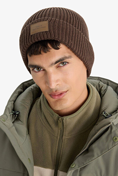 DeFacto C7149Axbn258 Brown Men's Woven Label Beret