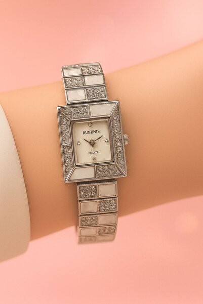 Rubenis Stone Detailed Vintage Steel Case Women's Wristwatch Ls932