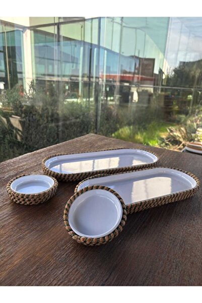 Home Inn Home Textile 4-Piece Melamine Wicker Look Serving and Presentation Set – for Stylish Table Presentations - Green