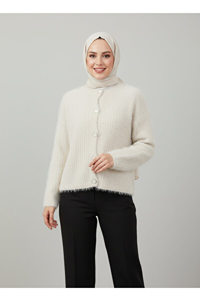 MİHRA STORE Dasia Oyuk Buttoned Bearded Short Cardigan-Zi̇7007 Stone