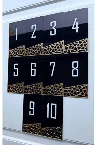 Yönline Set of 10 Vertical Apartment Dormitory Site Door Numbers Black Gold Detailed Plexiglass Self-Adhesive