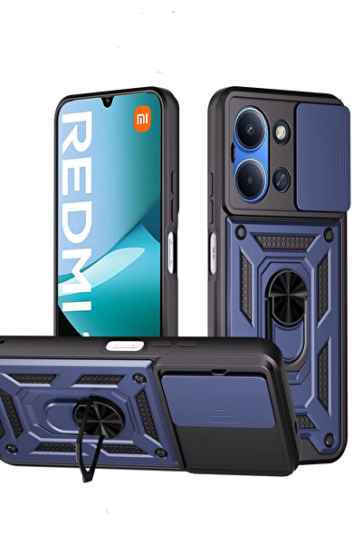 Nezih Case غطاء انزلاقي متوافق مع ريدمي 15C مع حامل مغناطيسي وحماية للكاميرا