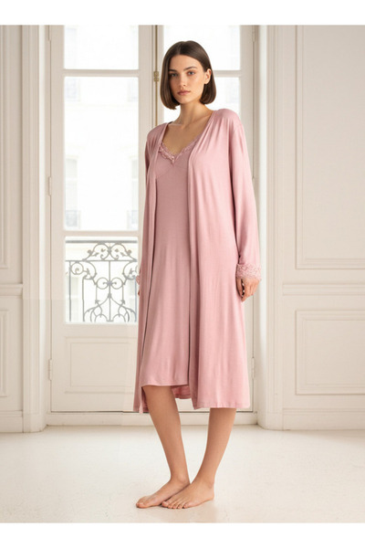 FAV فستان نوم مع رداء بدون أكمام وتفاصيل دانتيل