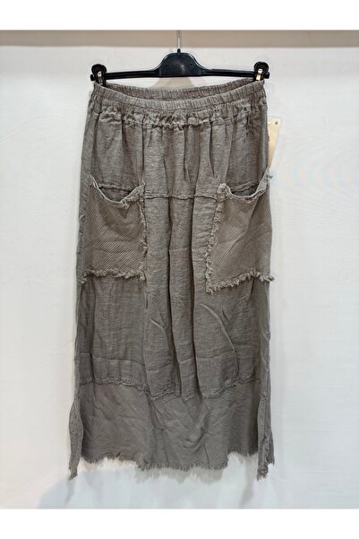 della moor Mink Italian Elastic Waist Tasseled Long Linen Skirt