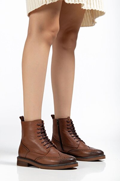 Süperland Γυναικείες μπότες από γνήσιο δέρμα μοντέλο Brogue με φερμουάρ στο πλάι