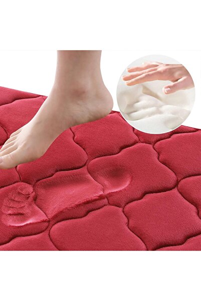 Faria Memory Foam Bath Mat, Absorbent and Quick Drying, Non-Slip Base, Comfortable and Soft, 120x80cm Red