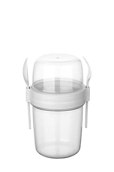 ELDİPA Mega Boy 1100 ml Diet Nutrition Container Double Compartmented with Spoon for Muesli Yogurt Salad Carry Container