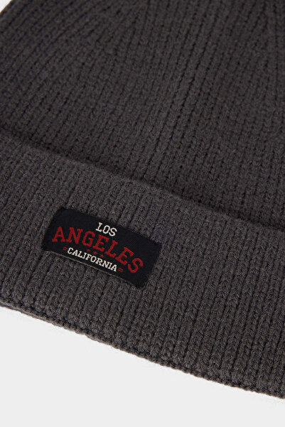 DeFacto A5067Axar198 Anthracite Men's Label Printed Knitwear Beanie