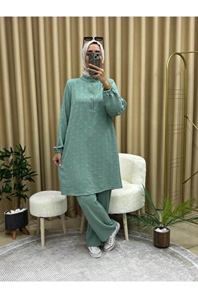LY LEYO TEKSTİL Patterned Tunic Set Mint Green