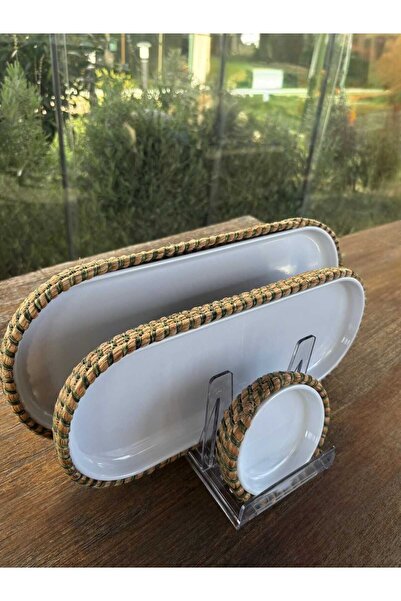 Home Inn Home Textile 4-Piece Melamine Wicker Look Serving and Presentation Set – for Stylish Table Presentations - Green