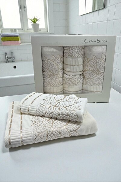 HAVLULAND NURPAK YAPRAK MODEL JAKARLI 4'LÜ HAMAM TAKIMI 2 ADET 90X150 CM 2 AD...