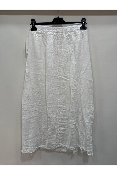 della moor Λευκή ιταλική μακριά λινό φούστα με ελαστική μέση και φούντες