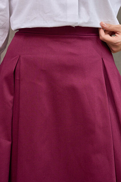 KÜÇÜĞÜM BUTİK Burgundy Gabardine Pleated Skirt