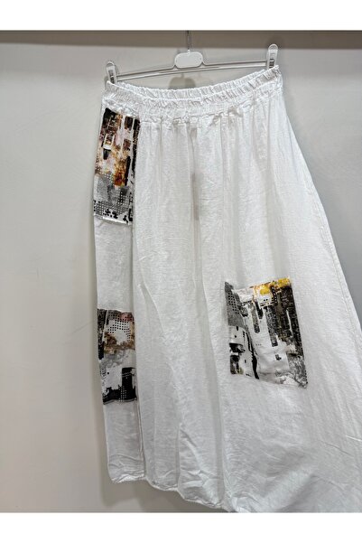 della moor Λευκή ιταλική μακριά λινό φούστα με ελαστική μέση