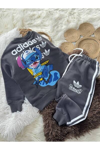 Teeny Weeny Kids Unisex Kids Printed Gray Bottom Top Tracksuit Set