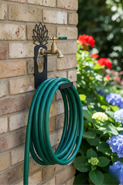 Grandmix Lotus Desenli Dekoratif Metal Bahçe Hortum Askılığı ve Düzenleyici D...