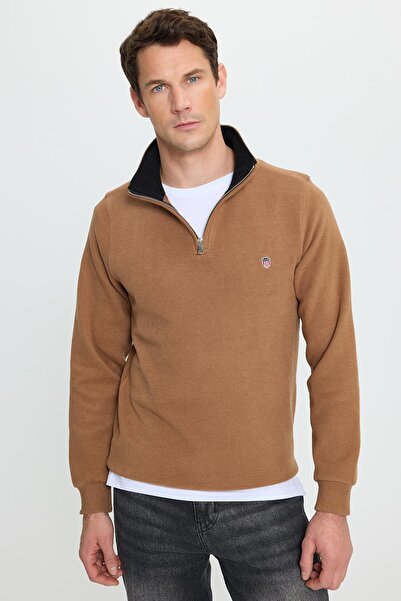 Tudors Men's Slim Fit Slim Fit Cotton Thessaloniki Fabric Mock Neck Tile Sweatshirt