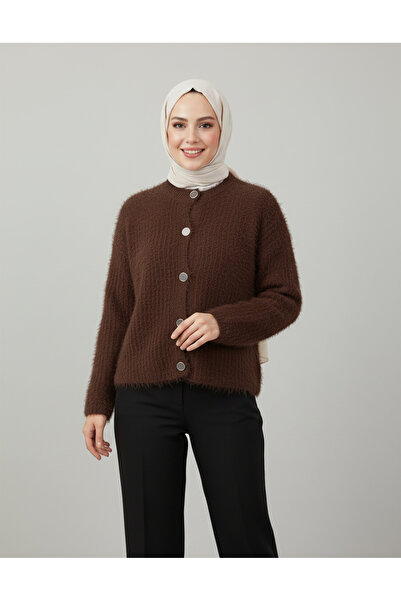 MİHRA STORE Dasia Oyuk Buttoned Bearded Short Cardigan-Zi̇7007 Brown