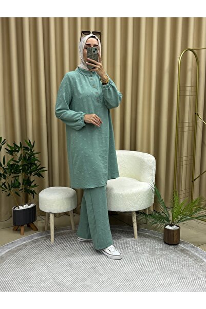 LY LEYO TEKSTİL Patterned Tunic Set Mint Green