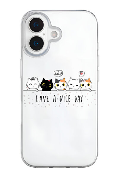 mooodcase iPhone 17 Uyumlu Şirin Kedicikler Desenli Şeffaf Silikon Telefon Kılıfı