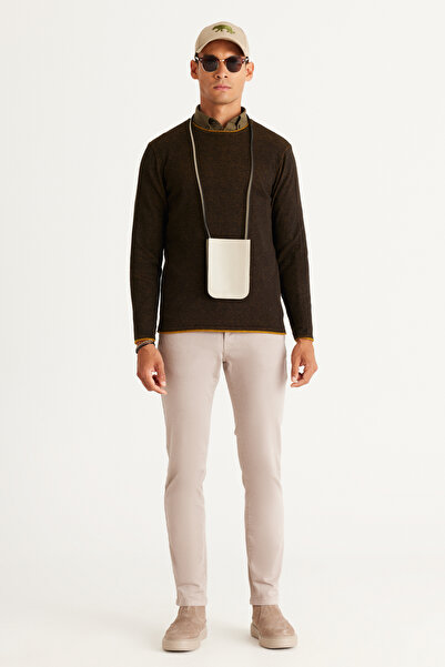 AC&Co / Altınyıldız Classics Black-Mustard Standard Fit Regular Cut Crew Neck Cotton Knitwear Sweater