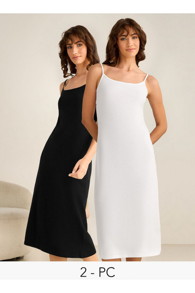 FAV طقم من قطعتين - فستان انزلاقي بحزام قابل للتعديل