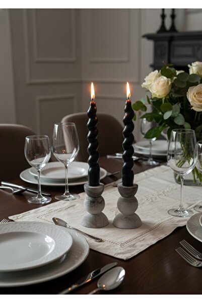 DRN Mumlar Dahil 2 Li Pinterest Model Siyah Beyaz Renk Geçişli Şamdan Ve Burgu Siyah Şamdan Mum