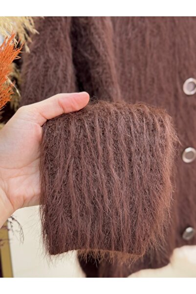 MİHRA STORE Dasia Oyuk Buttoned Bearded Short Cardigan-Zi̇7007 Brown