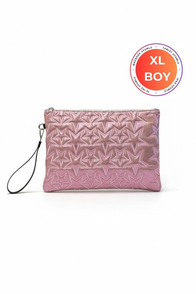 BAHELS Star Patterned Pink XL Portfolio Bag Compatible with MacBook and Tablets