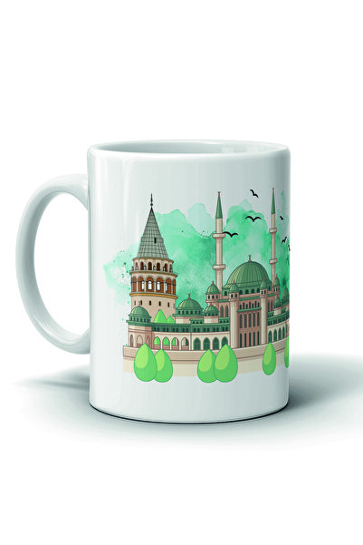 Sadrazam Taksim mosque and beyoğlu symbols Printed porcelain ceramic mug 300ml |   Cup |   Mg–tc1