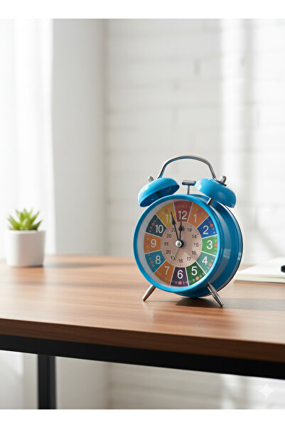 Silmaril Mavi-Beyaz Metal Çift Zilli Çocuk Çalar Saati | Sessiz Akar Mekanizm...