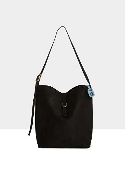 Bagmori Black Women's Bottle Bottom Belt Detailed Suede Bag M000008678