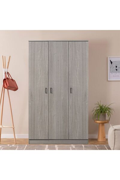 Danube Home خزانة ملابس جامورا بثلاثة أبواب، لون رمادي دافئ - خشب هندسي، ٥ أرفف، ١٢٠×٥٥×٢١٠ سم، ضمان لمدة عامين