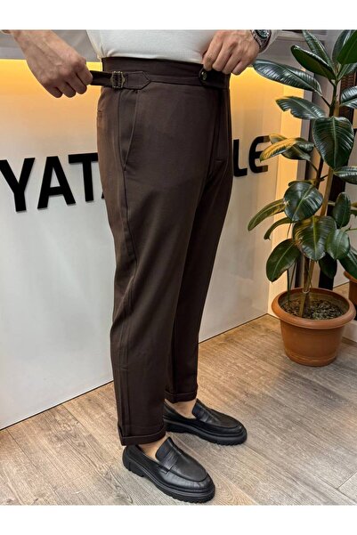 BYATA MENS STYLE Men's Winter Thick Fabric High Waist Double Buckle Italian Pants