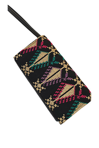 Zaytoon Black Color Gold and Colorful Embroidered Snap Closure Women's Hand Wallet 19*11 cm A100025