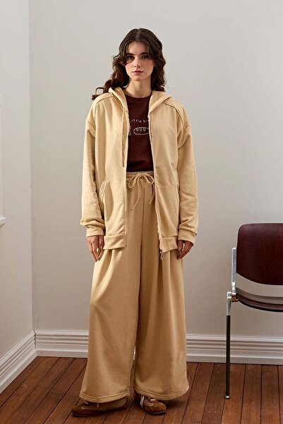 Ceylan Otantik Beige 3 Thread Long Zippered Tracksuit Set