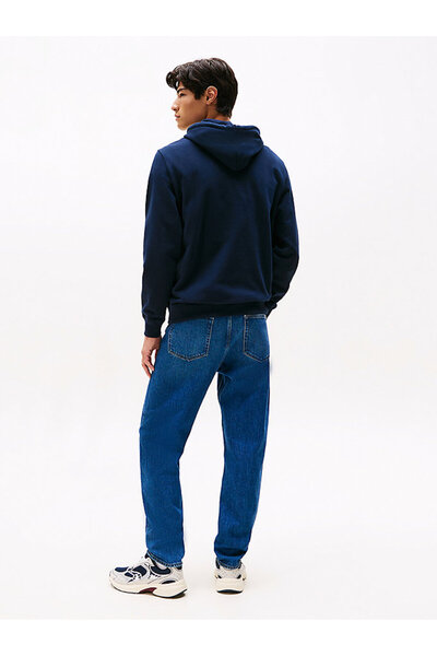 Tommy Hilfiger Férfi logóval nyomtatott kapucnis pulóver – sötétkék